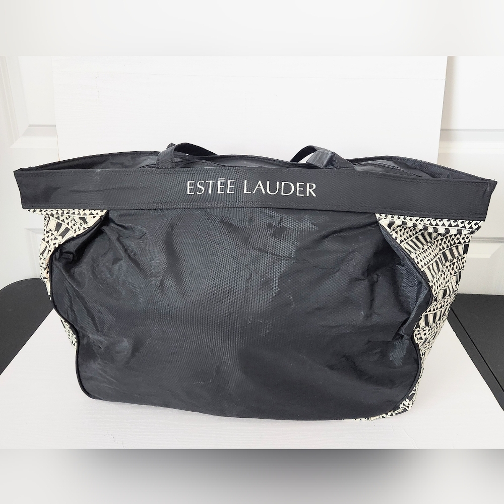 Estee Lauder Large Black and White Weekender Bag
